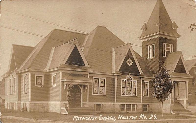 Houlton ME Methodist Church in 1911 Real Photo Postcard