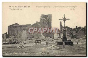 Old Postcard Army Avocourt Calvary and the ruins of the Church