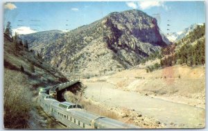 Postcard - East and west-bound California Zephyrs, Glenwood Canyon - Colorado