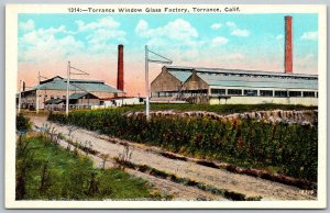 Torrance California c1920 Postcard Torrance Window Glass Factory Smokestack Road