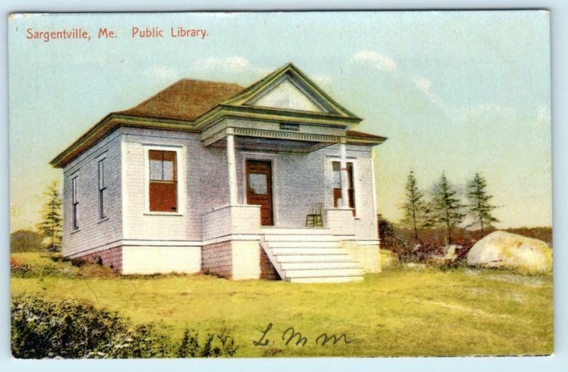 SARGENTVILLE (Sedgwick) Maine ME ~ PUBLIC LIBRARY Hancock County 1910s Postcard