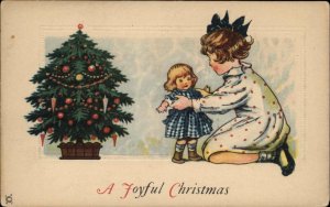 Christmas Girl with Beautiful Blonde Doll Dolly Vintage Toys Vintage Postcard