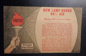 Mint USA Advertising Postcard V S Johnson New Oil Lamp Burns 94 Percent Air