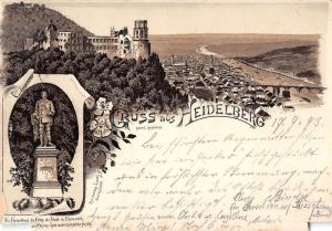 Heidelberg Germany Gruss aus Castle and Monument Antique Postcard J39628