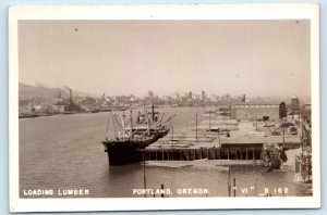 RPPC PORTLAND, Oregon OR ~ Ships LOADING LUMBER Real Photo Postcard