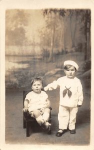 G48/ Interesting Real Photo RPPC Postcard c1920 Boy Sailor Outfit Studio 13