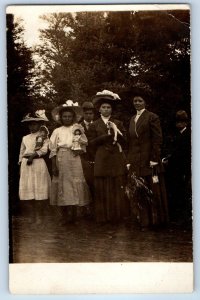 c1910's Girls With Dolls Cat Brantwood Wisconsin WI RPPC Photo Antique Postcard