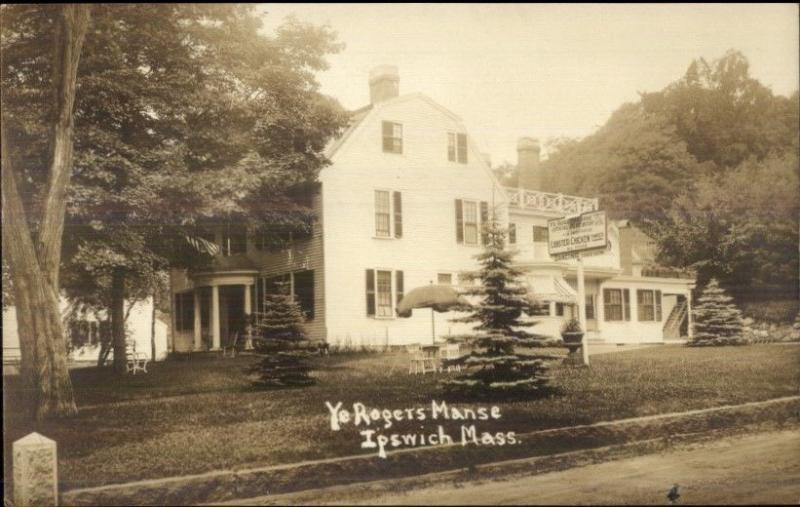 Ipswich MA Ye Rogers Manse Restaurant c1910 Real Photo Postcard