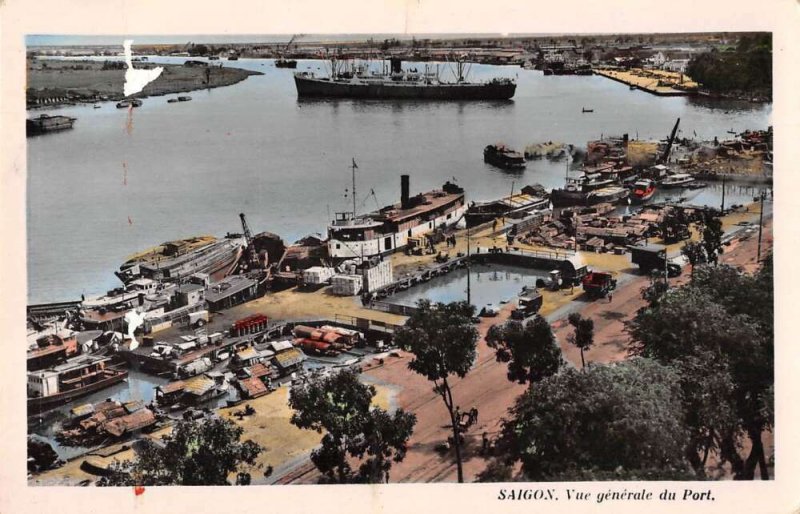 Saigon Vietnam View of Port Birds Eye View Tinted Real Photo Postcard AA40018