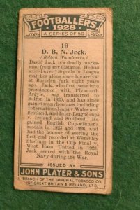 JOHN PLAYER FOOTBALLERS 1928 -9 #19  D.B.N. JACK  (MM10) 