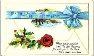 c1920 MERRY CHRISTMAS NEW YEAR MAZOMANIE WISCONSIN EMBOSSED POSTCARD 41-159