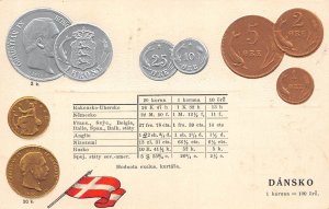 Denmark Flag Coins Exchange Table embossed coinage postcard C314