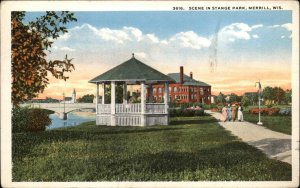 Merrill Wisconsin WI Stange Park Scene Gazebo Vintage Postcard