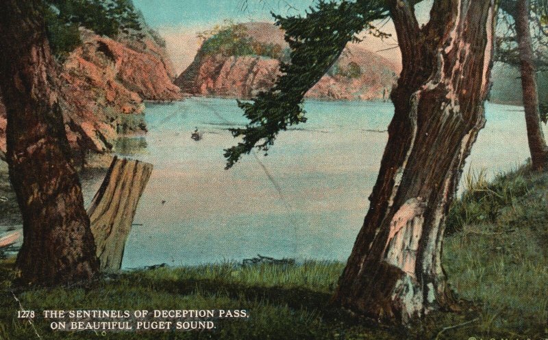 Vintage Postcard 1931 The Sentinels Of Deception Pass Beautiful Puget Sound WA