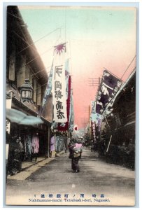 c1910 Nishihamano-Machi Tetsubashi-Dori Nagasaki Japan Unposted Postcard