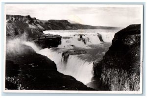 The Golden Waterfalls Huge Iceland Tourist Bureau Reykjavik RPPC Photo Postcard