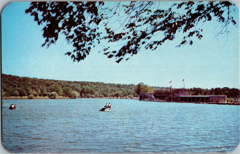 View of Canoe, Boat on Swope Park Lagoon, Kansas City MO Vintage Postcard C71