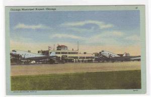 Midway Municipal Airport Chicago Illinois linen postcard