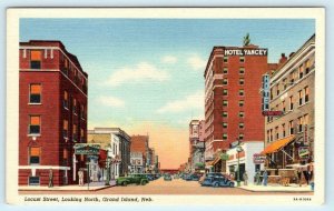 GRAND ISLAND, Nebraska NE ~ LOCUST STREET Scene looking North 1940s Postcard