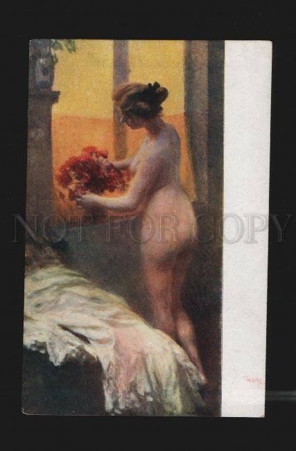 075014 NUDE Lady w/ FLOWERS by ARTURO NOCI vintage Italian PC