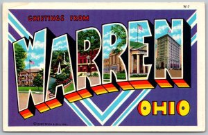 Warren Ohio 1940s LARGE LETTER Greetings Postcard