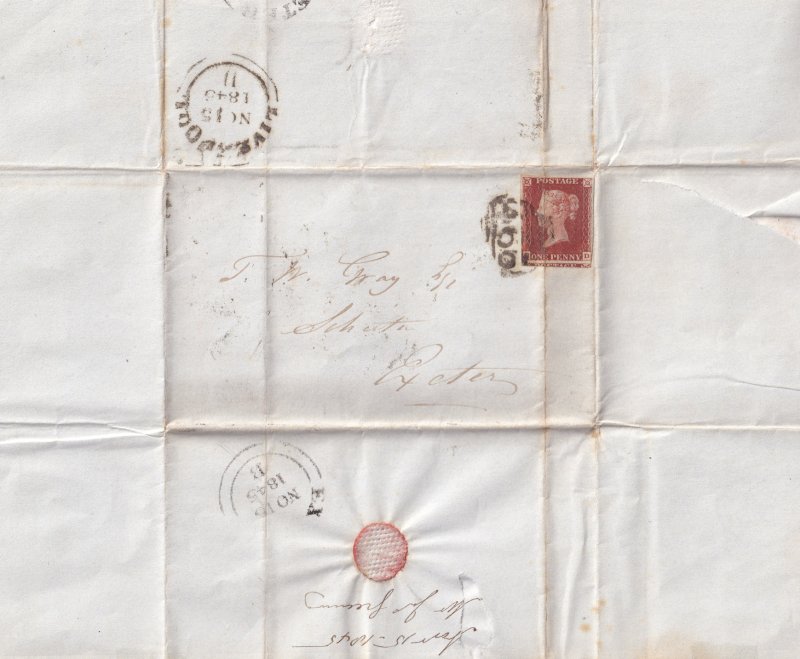 1845 Debt Victorian Legal Letter From Liverpool Penny Red Postmark