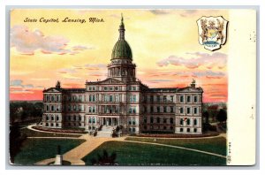 State Capitol Building and Crest Lansing Michigan MI UNP DB Postcard W18