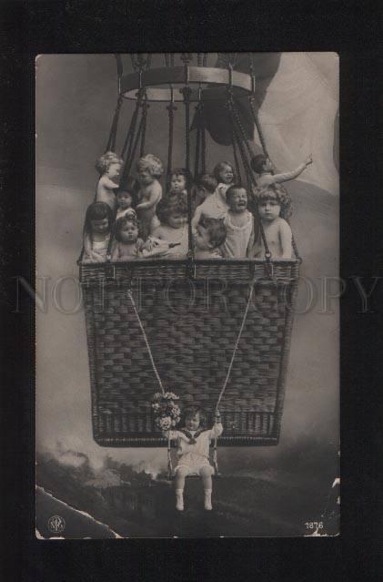 052624 MULTIPLE BABIES in BALLOON vintage PHOTO PC