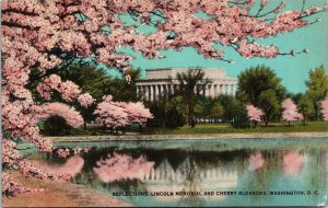 Reflections Lincoln Memorial Cherry Blossoms Washington DC Postcard UNP VTG 