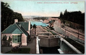 Postcard Ottawa Ontario c1906 Rideau Locks & Interprovincial Bridge Trolley Car