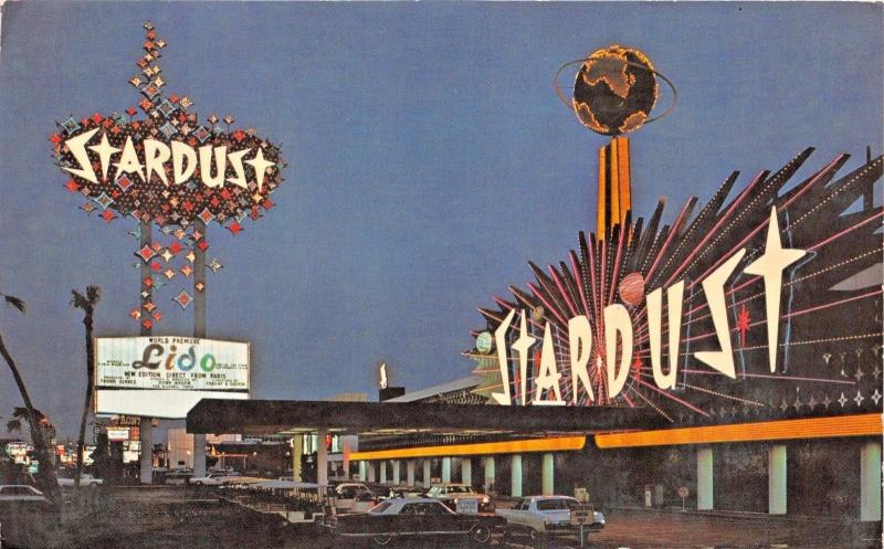 LAS VEGAS NEVADA STARDUST HOTEL-LIDO de PARIS RESTAURANT-NEON GLOBE POSTCARD 