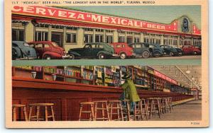 Postcard Mexico Tijuana Mexicali Beer Hall Worlds Longest Bar Linen Dualview R52