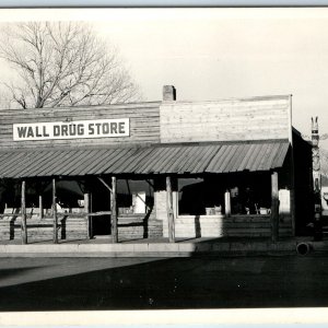 c1940s Wall, SD. RPPC Drug Store Street View Totem Pole Buffalo Ted Hustead A209
