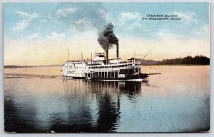 Steamer Quincy On Mississippi MS River Water Transportation Steamship Postcard