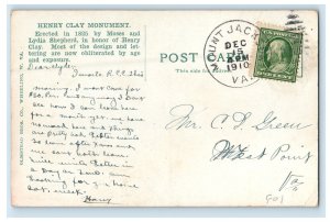 1910 Henry Clay Monument Elm Grove Near Wheeling WV Mount Jackson VA Postcard