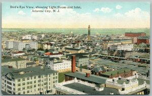 ATLANTIC CITY NJ BIRD'S EYE VIEW LIGHT HOUSE & INLET ANTIQUE POSTCARD