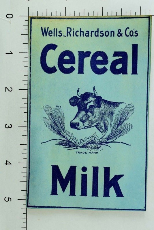 1870's-80's Label/Card Wells Richardson & Co. Cereal Milk Dairy Cow Wheat P94