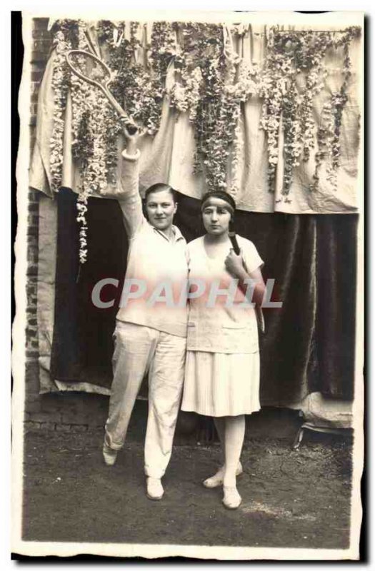 Postcard Old Couple CARTE Photo Tennis 1929 Busiere Madeleine Lambert