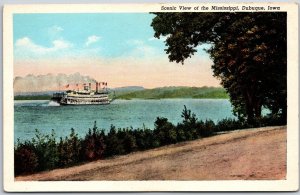 Dubuque Iowa IA, Scenic View of The Mississippi, Ship, River,  Vintage Postcard