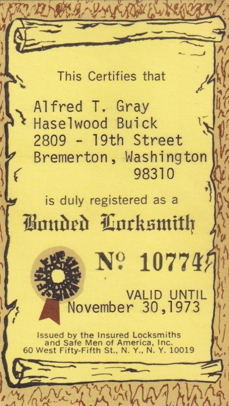 4- 1970s Certified Lock Smith Cards (61158)