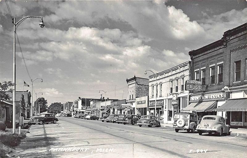 Frankfort MI Street View Store Fronts Woodie Old Cars RPPC Postcard