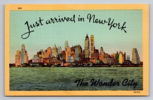 Just Arrived In New York The Wonder City Vintage Linen Unposted Postcard