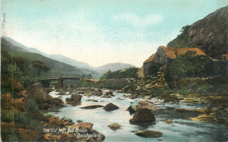 Postcard Europe UK Wales Beddgelert Caernarfonshire  Merioneth old mill bridge