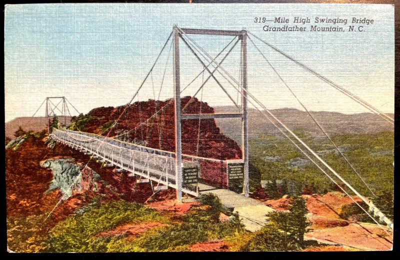 Vintage Postcard 1953 Mile High Swinging Bridge, Grandfather Mountain (NC)