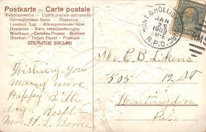 Birthday greetings Man and woman holding hands, floral R.P.O., Rail Post Offi...