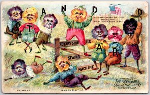 1880s-90s Standard Rotary Shuttle Sewing Machine Pansies Playtime Trade Card