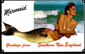 Rhode Island Greetings From Southern New England With Semi Nude Mermaid