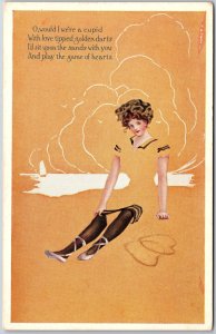 Cupid Woman With Love Tripped Golden Darts Sit Upon The Sands Postcard