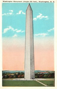 Vintage Postcard 1920s Washington Monument Tower Washington DC Tallest Structure 