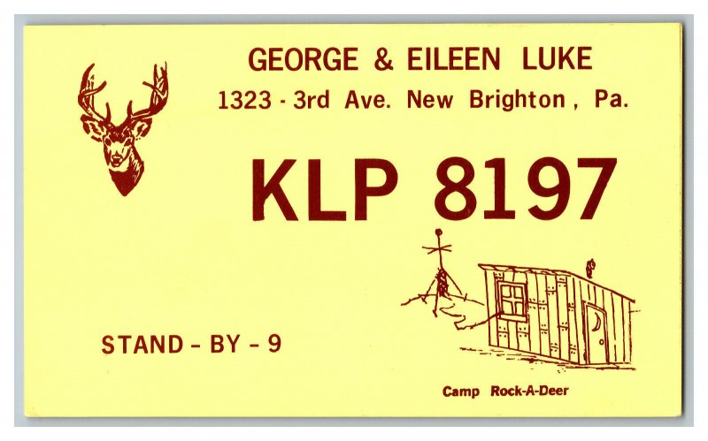 QSL Radio Card From New Brighton Pa. Pennsylvania KLP 8197